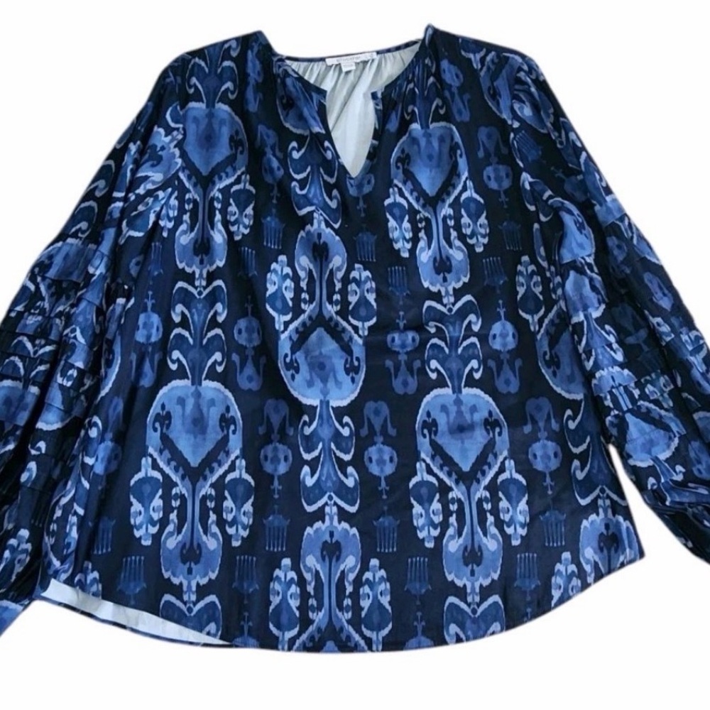 Chico's Pleat Sleeve Ikat Print Top